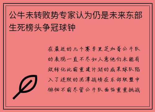 公牛未转败势专家认为仍是未来东部生死榜头争冠球钟
